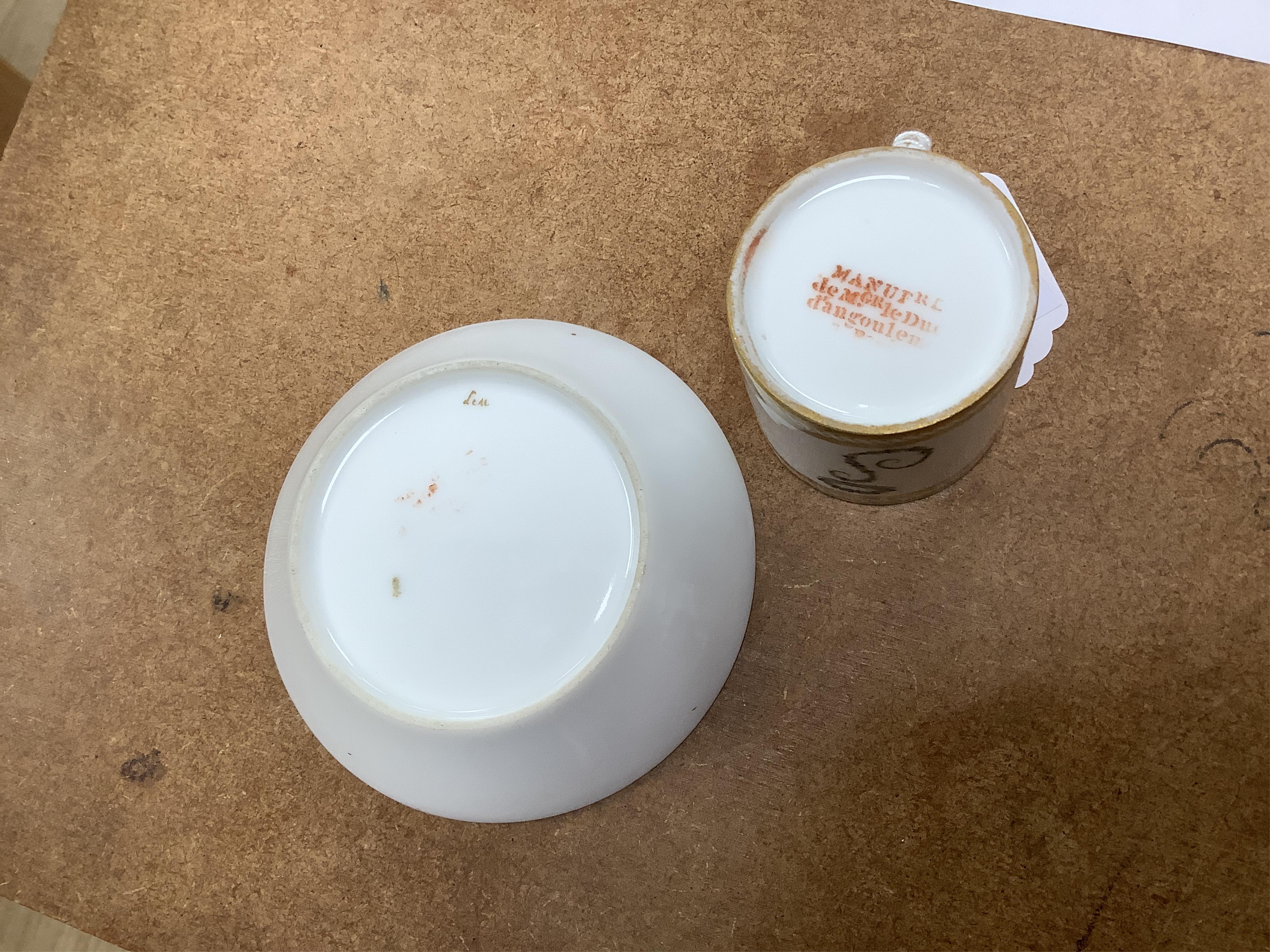 Two 19th century Paris porcelain coffee cans and saucers, cans 6cm high.